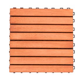 Kaia 8-Slat Reddish Brown Wood Interlocking Deck Tile (Set of 10 Tiles)