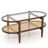 2-Tier Coffee Table with Tempered Glass Tabletop and Acacia Wood Frame