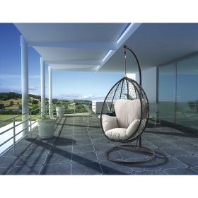 ACME Simona Patio Swing Chair with Stand in Beige Fabric & Black Wicker 45030