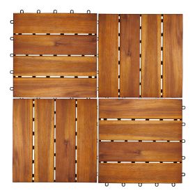 Damian 4-Slat Acacia Interlocking Deck Tile (Set of 10 Tiles)