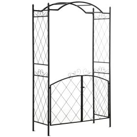 Outsunny 85" Garden Arch Arbor, Metal Arch Trellis with Gate, Garden Archway for Climbing Vines, Wedding Ceremony Decoration, Black