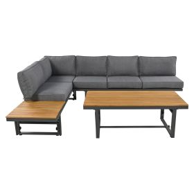 TREXM 3-Piece Modern Multi-Functional Outdoor Sectional Sofa Set with Height-adjustable Seating and Coffee Table for Patio, Garden and Backyard (Grey)