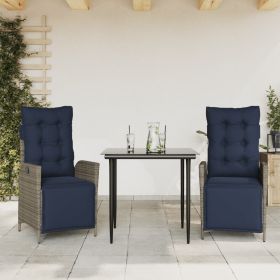 3 Piece Patio Dining Set with Cushions Gray Poly Rattan