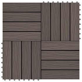 11 pcs Decking Tiles Deep Embossed WPC 11.8"x11.8" 1 sqm Dark Brown