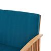 Outdoor Acacia Wood Sofa Set with Water Resistant Cushions, 4-Pcs Set, Brown Patina / Teal Blue