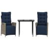 3 Piece Patio Dining Set with Cushions Gray Poly Rattan