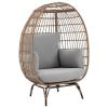 Manhattan Comfort Spezia Freestanding Steel and Rattan Outdoor Egg Chair with Cushions in Grey