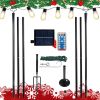 Set of 6 RC String Light Pole, 9 FT Lighting Stand with Star Shape Hooks, LED Solar Bulbs for Parties, Christmas