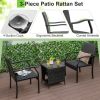 3 Piece Patio Wicker Chair Set with Quick Dry Foam Cushions