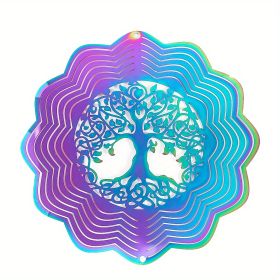 1pc Colorful Tree Of Life Wind Chime Spinner Laser Cut 3D Stainless Steel Sequins Garden Reflective Pendant Bird Scare Repeller, 3.94inch (Model: Flower)