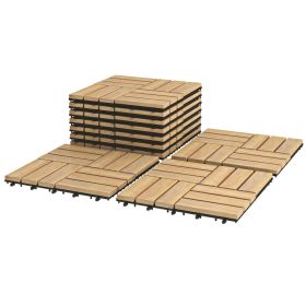 10 Pieces 12 x 12 Inch Acacia Wood Interlocking Check Deck Tiles (Color: Brown)