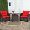 3 Pieces Rattan Patio Furniture Set with Washable Cushion