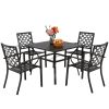 MEOOEM Patio Dining Set Outdoor Metal Square Bistro Side/End Table and Stackable Patio Dining Chairs;  Black