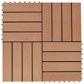 11 pcs Decking Tiles WPC 11.8"x11.8" 1 sqm Teak Color (Color: Brown)