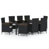 9 Piece Patio Dining Set with Cushions Poly Rattan Black