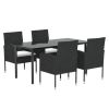 5 Piece Patio Dining Set with Cushions Black Poly Rattan