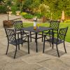 MEOOEM Patio Dining Set Outdoor Metal Square Bistro Side/End Table and Stackable Patio Dining Chairs;  Black