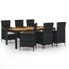 7 Piece Patio Dining Set with Cushions Poly Rattan Black