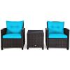 3 Pieces Rattan Patio Furniture Set with Washable Cushion